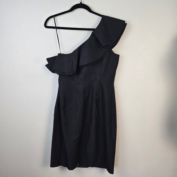 J Crew Dress Women's 8 Black Silk Blend One Shoulder Dark Romantic Feminine NEW - Picture 2 of 11